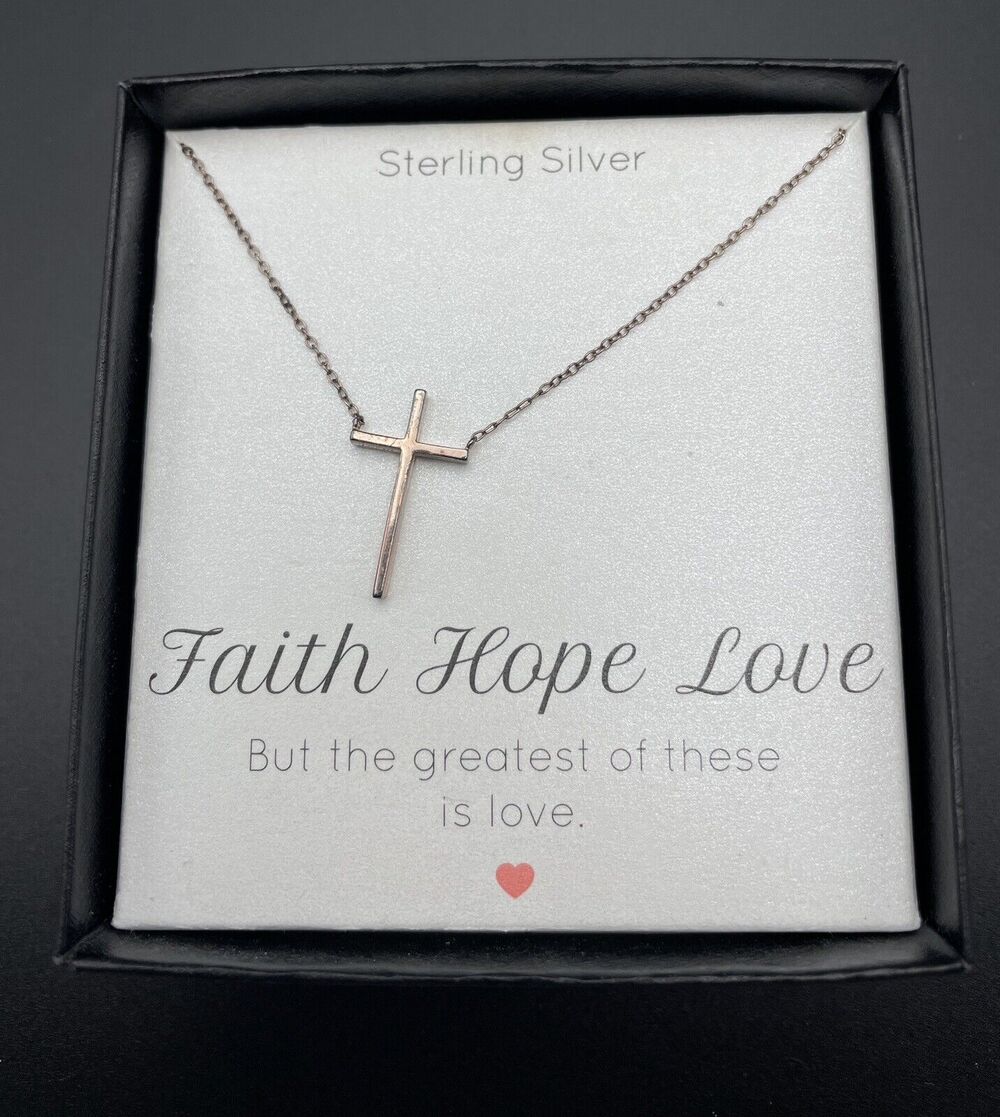Sterling Silver Cross Pendant Necklace Faith Hope Love Signed LA Christian 925